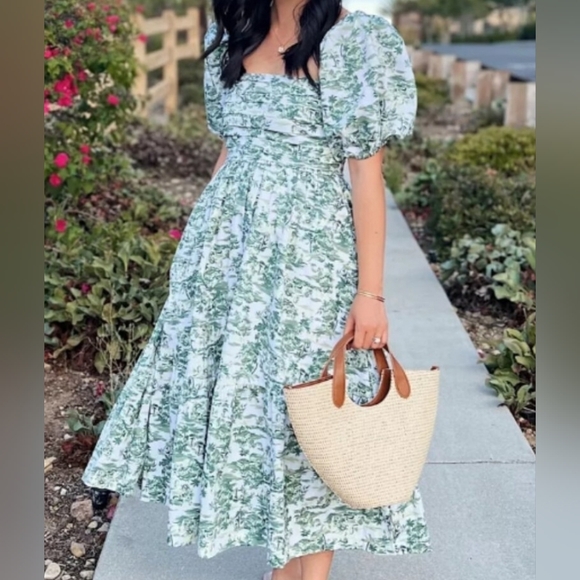Abercrombie & Fitch Dresses & Skirts - Abercrombie&Fitch Kelly Green  Emerson Poplin Puff Sleeve flows Midi Dress Sz XS